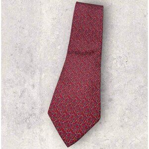 SALVATORE FERRAGAMO Silk Tie ITALY Burgundy Saddle Horse Stirrup W:3.8" EUC